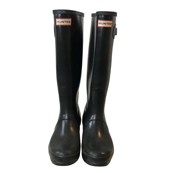 Hunter Black Original Gloss Tall Boots Size 7 - Picture 1 of 6